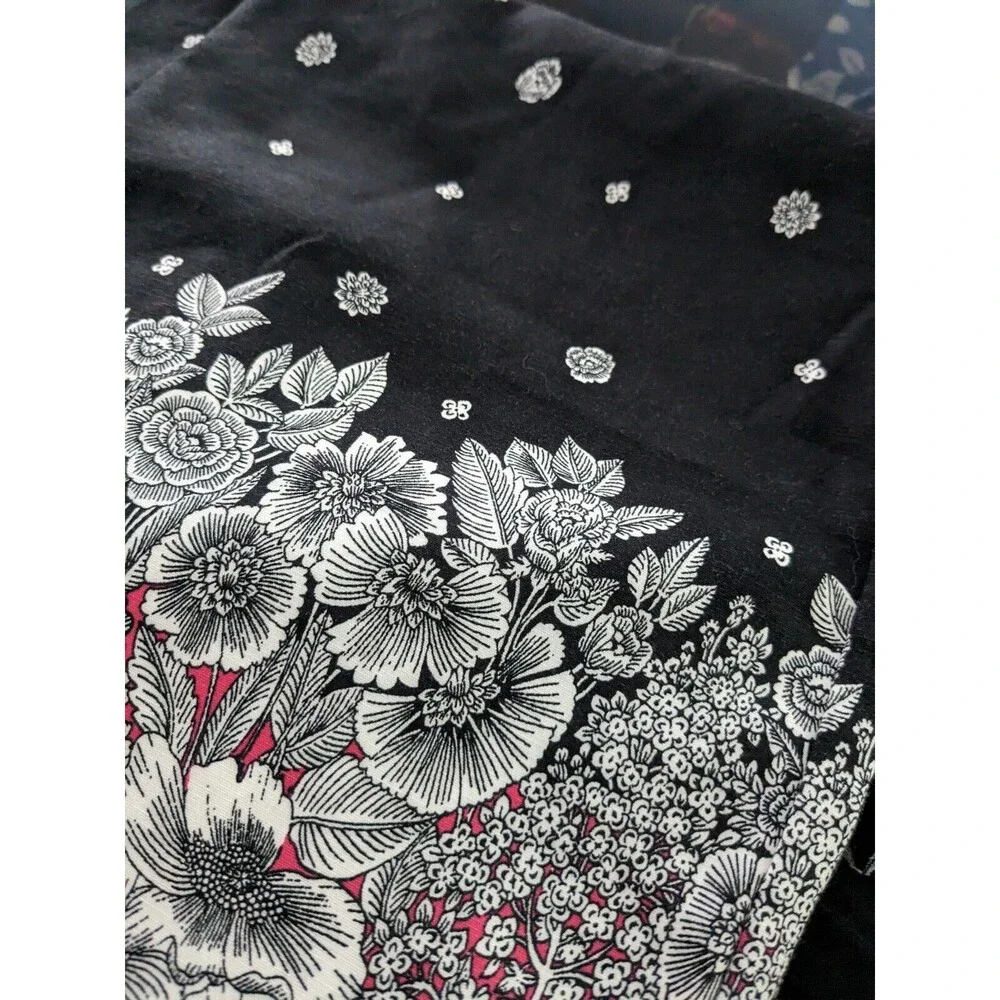 J Jill Skirt Womens sz 8 Black Floral Border Cotton Knit Stretch Boho Vacation